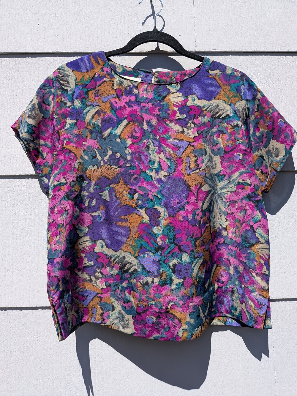 Impressions Short Sleeve Floral Top - Pink, Purple, Teal & Gold
